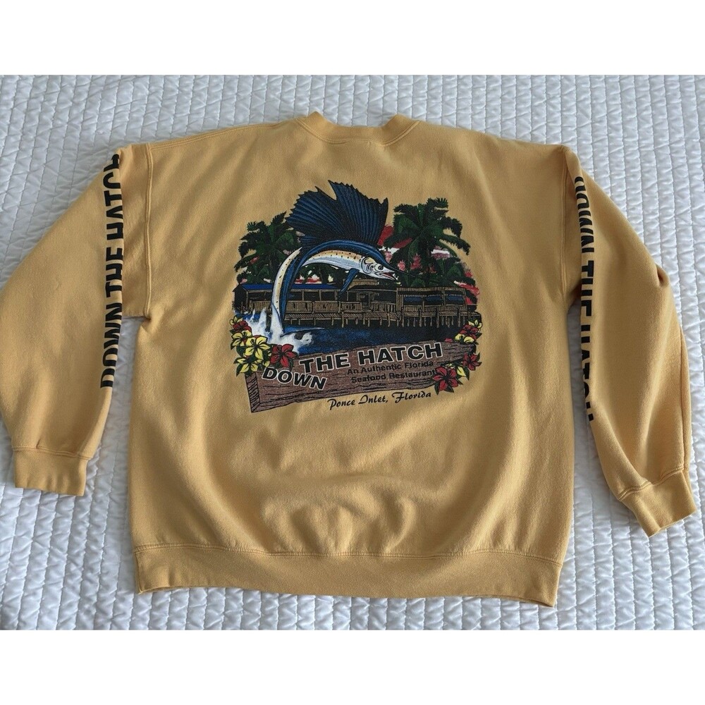 Down the Hatch Seafood Rest Ponce Inlet Fl Marlin Yellow Pullover Sweatshirt